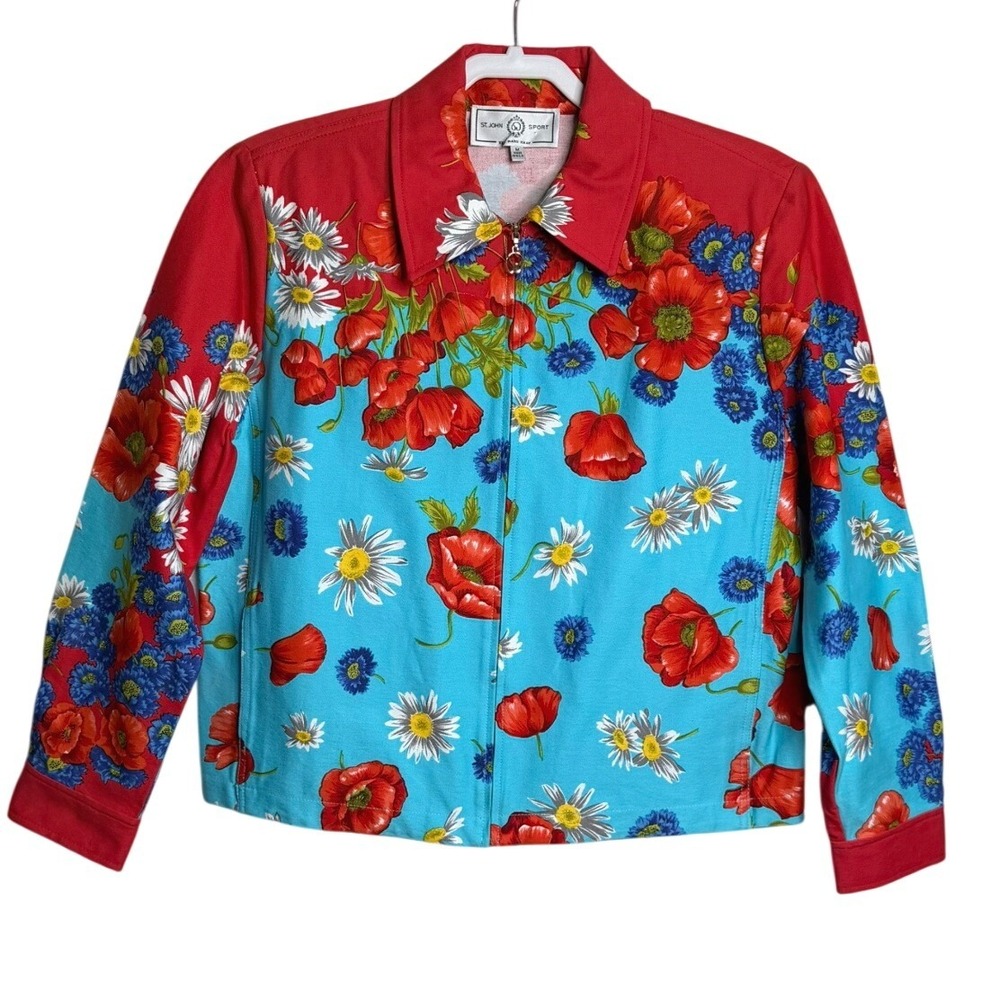 Vtg. St. John Sport by Marie Gray 'Aster Garden' Floral Zip Jacket Women Size L‎